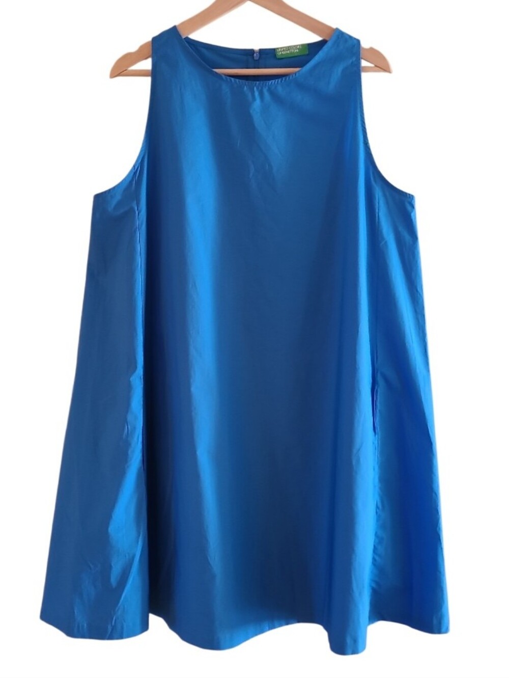 United Colors Of Benetton Kadin 100% Cotton Sleeveless A-Line Mini Dress Blue - Picture 3 of 17
